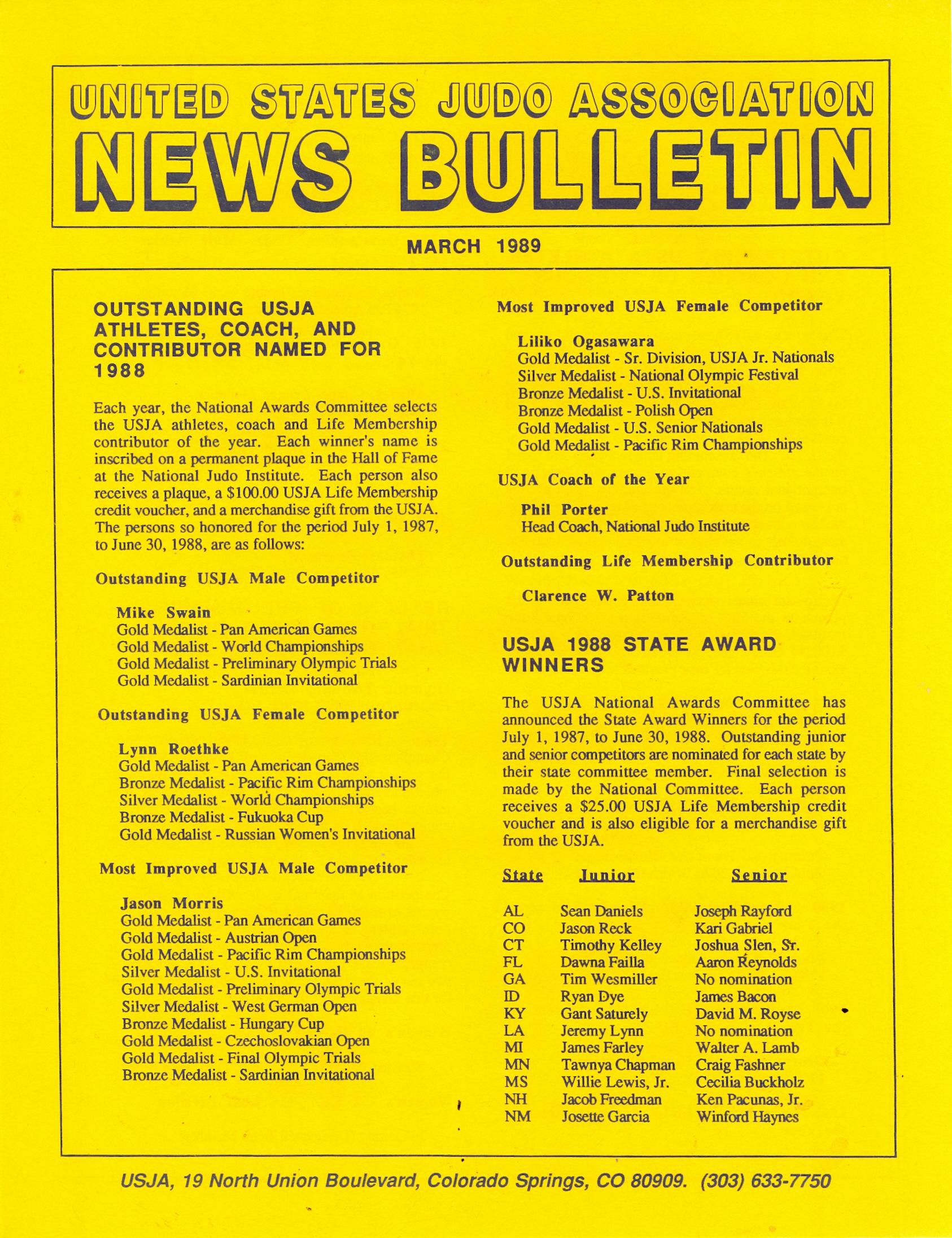 03/89 United States Judo Association News Bulletin